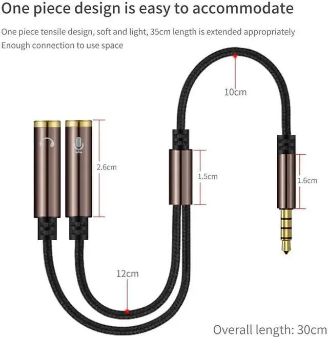 Alt view image 4 of 6 - 1Pcs 3.5mm Jack Audio Splitter Cable Earphone Splitter Tow In One audio line Aux Microphone and Headphones adapter for Phone iPad