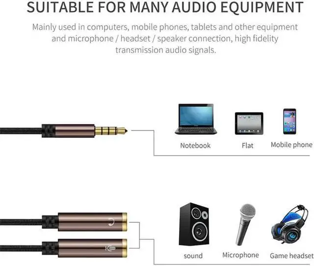 Alt view image 3 of 6 - 1Pcs 3.5mm Jack Audio Splitter Cable Earphone Splitter Tow In One audio line Aux Microphone and Headphones adapter for Phone iPad