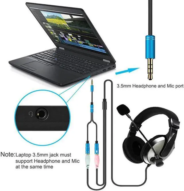Alt view image 3 of 6 - 1Pcs Universal 2 in 1 3.5mm Stereo Audio Male to Female Headset Mic Y Splitter Cable Adapter Connector for Mobile phone