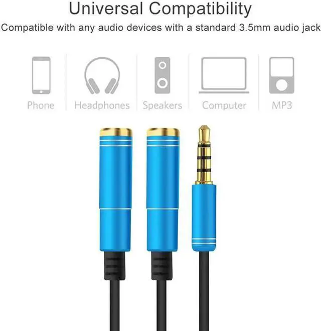 Alt view image 2 of 6 - 1Pcs 3.5mm Audio Splitter Cable Jack Plug Male To 2 Female Earphone Extension Cables Headphone Microphone Adapter For iphone MP3 iPad