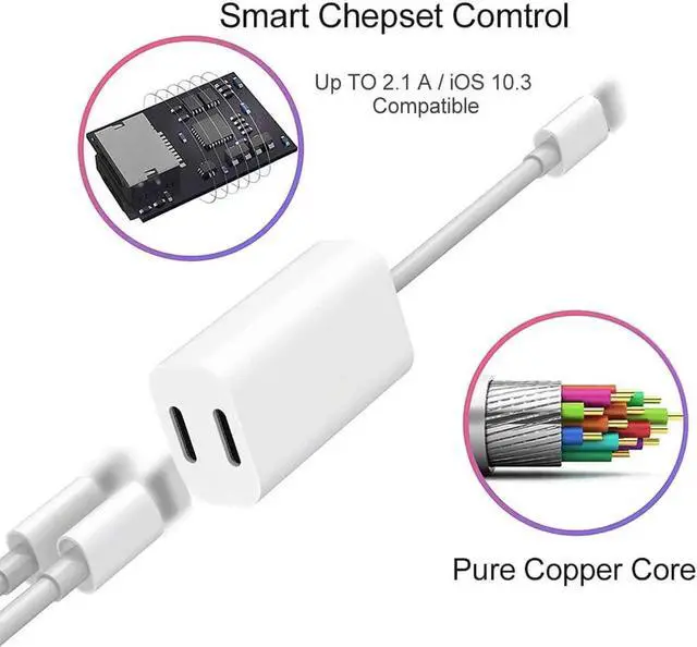 Alt view image 3 of 6 - 1Pcs 2 in 1 Audio Cable Adapter For iPhone 7 8 Plus For Apple interface to Earphone Splitter USB Audio Adapter Charging/Music/Call