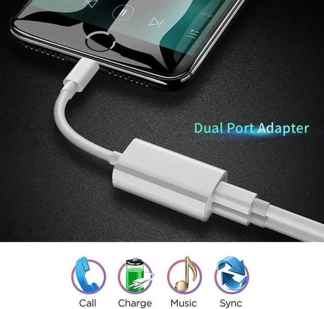 Alt view image 2 of 6 - 1Pcs 2 in 1 Audio Cable Adapter For iPhone 7 8 Plus For Apple interface to Earphone Splitter USB Audio Adapter Charging/Music/Call