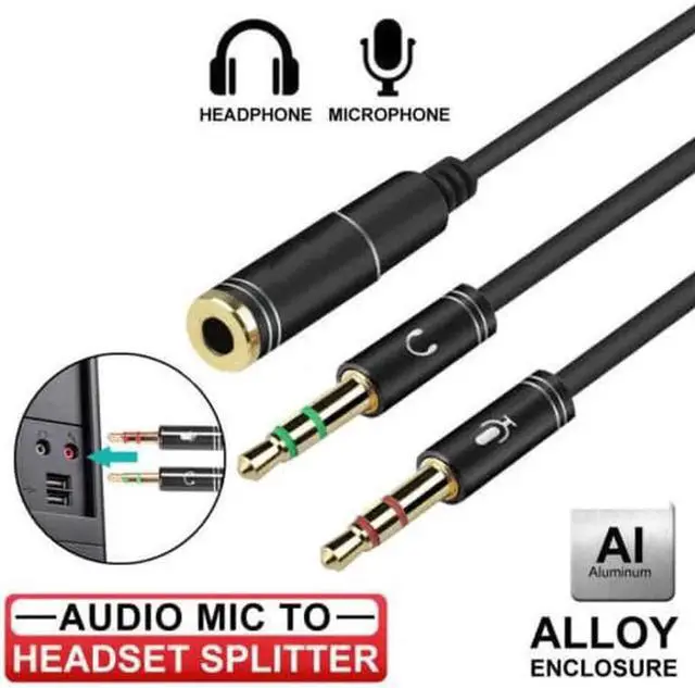 Alt view image 4 of 5 - 1Pcs Ostart AUX 3.5mm Audio Mic Splitter Cable Female to 2 Male Headphone Microphone Adapter to PC Adapter