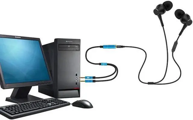 Alt view image 5 of 6 - 1Pcs Earphone&Mic Y Splitter Adapter 3.5mm Audio Aux 2 Male to 1 Female Headphone Extension Cable Connected Cord Splitter to Laptop