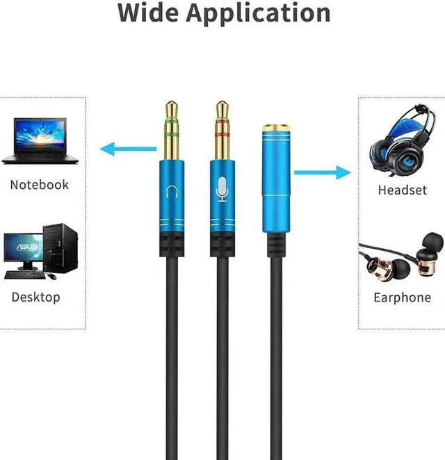 Alt view image 4 of 6 - 1Pcs Earphone&Mic Y Splitter Adapter 3.5mm Audio Aux 2 Male to 1 Female Headphone Extension Cable Connected Cord Splitter to Laptop