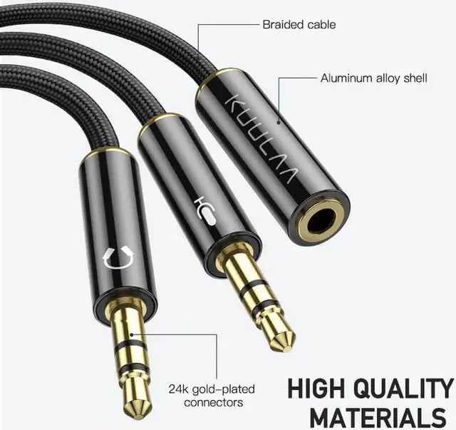 Alt view image 2 of 6 - 1Pcs KUULAA Splitter Headphone for Computer 3.5mm Female to 2 Male 3.5mm Mic Audio Y Splitter Cable Headset to PC Adapter
