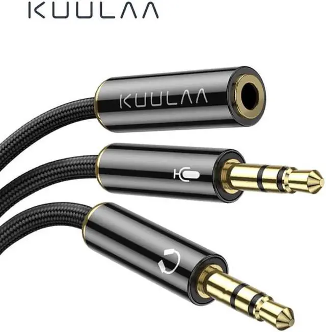 Main image of 1Pcs KUULAA Splitter Headphone for Computer 3.5mm Female to 2 Male 3.5mm Mic Audio Y Splitter Cable Headset to PC Adapter
