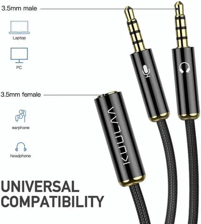 Alt view image 3 of 6 - 1Pcs KUULAA Splitter Headphone for Computer 3.5mm Female to 2 Male 3.5mm Mic Audio Y Splitter Cable Headset to PC Adapter