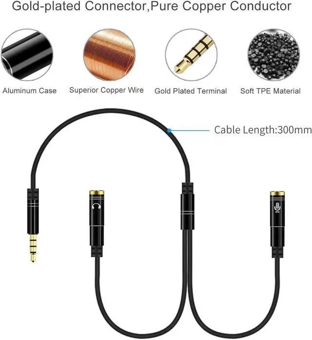 Main image of 1Pcs Headphone Splitter 3.5mm Jack Headphone+Mic Audio Splitter Adapter 3.5mm Male to 2 Female Aux Cable for Computer PC Microphone