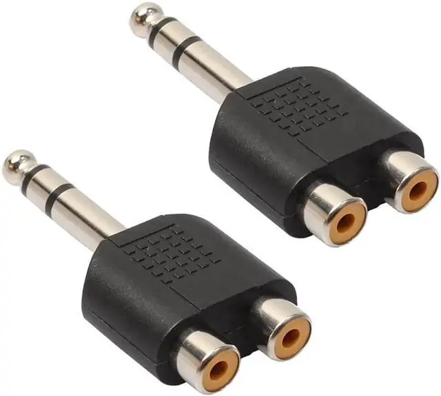 Alt view image 5 of 6 - 2Pcs 6.35mm 1/4" inch Stereo Audio Plug Connector To 2 RCA Female Audio Splitter Adapter For PC Stereo MP3 players