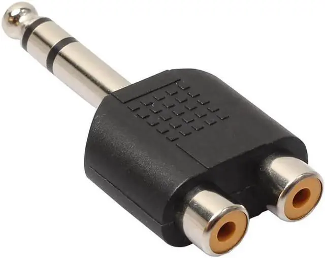 Alt view image 4 of 6 - 2Pcs 6.35mm 1/4" inch Stereo Audio Plug Connector To 2 RCA Female Audio Splitter Adapter For PC Stereo MP3 players