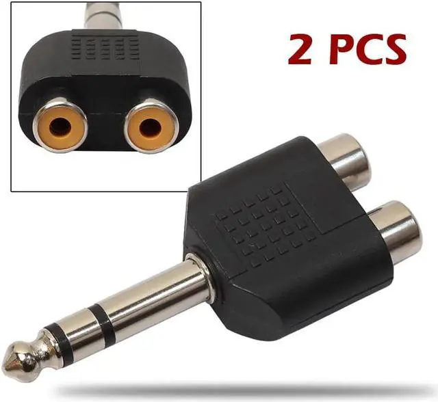 Main image of 2Pcs 6.35mm 1/4" inch Stereo Audio Plug Connector To 2 RCA Female Audio Splitter Adapter For PC Stereo MP3 players