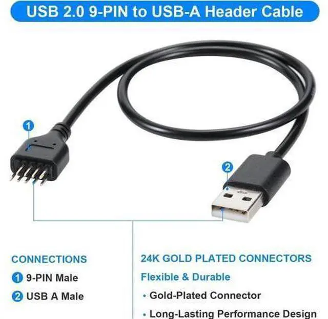 Alt view image 2 of 7 - Motherboard USB 2.0 9-PIN to USB A Header Cable,USB 9PIN Header Extension Cable Adapter for USB Device