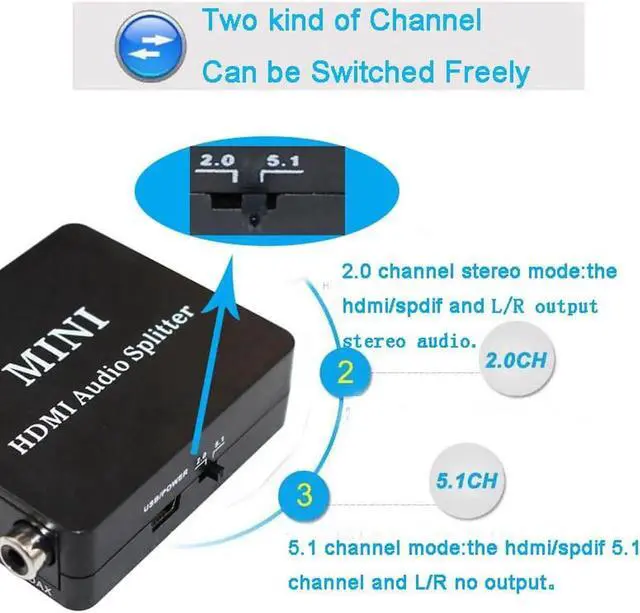 Alt view image 6 of 6 - 1Pcs Hdmi audio extractor HDMI to HDMI and Optical TOSLINK SPDIF + 3.5mm Stereo Audio Extractor Converter HDMI Audio Splitter Adapter