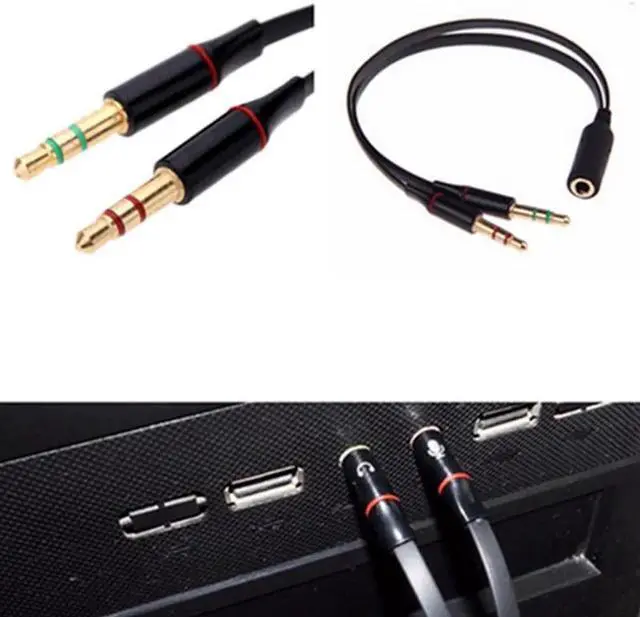 Alt view image 2 of 5 - 1Pcs Top Black 3.5mm Y Splitter 2 Jack Male to 1 Female Headphone Mic Audio Adapter Cable Cord 20cm Mayitr