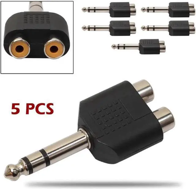 Alt view image 4 of 6 - 5Pcs 6.35mm Dual Mono Headphone Microphone 1/4" Stereo Audio Jack Plug Adapter to 2 RCA Female Jacks Splitter Audio Converter
