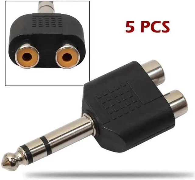 Alt view image 2 of 6 - 5Pcs 6.35mm Dual Mono Headphone Microphone 1/4" Stereo Audio Jack Plug Adapter to 2 RCA Female Jacks Splitter Audio Converter