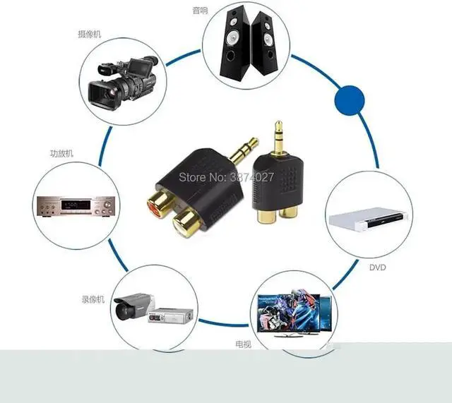 Alt view image 6 of 6 - 1Pcs 3.5mm Male Plug to 2 RCA Female Splitter Audio Cable Jack Y Adapter