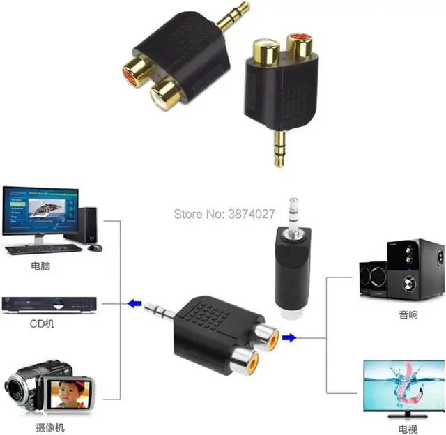 Alt view image 5 of 6 - 1Pcs 3.5mm Male Plug to 2 RCA Female Splitter Audio Cable Jack Y Adapter