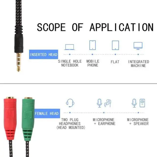 Alt view image 3 of 4 - 1Pcs 3.5mm Audio Y Splitter Cable Adapter Jack Plug Cord to Stereo Headphone Microphone Adapter Cables 10CM