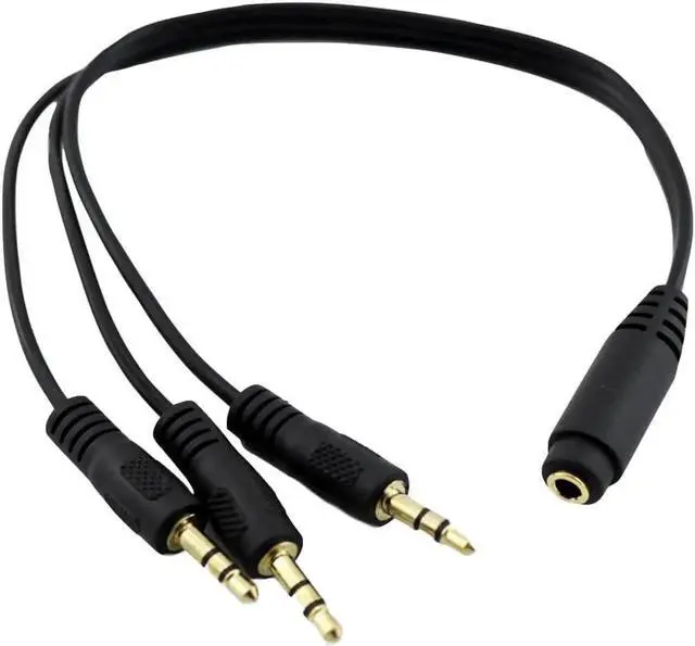 Main image of 1Pcs 1x 3.5mm 1/8" 3 Pole Female to 3x Male Gold Plated Plug Stereo Headphone Splitter Audio Adapter Cable Black 1FT/30CM