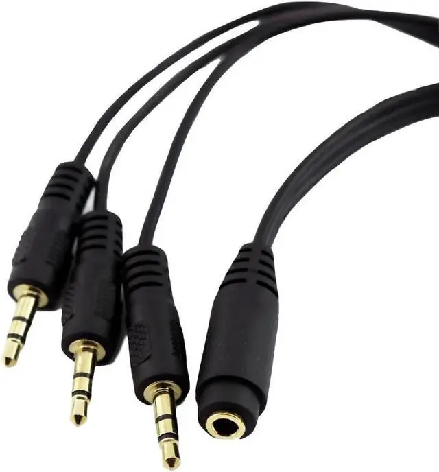 Alt view image 2 of 6 - 1Pcs 1x 3.5mm 1/8" 3 Pole Female to 3x Male Gold Plated Plug Stereo Headphone Splitter Audio Adapter Cable Black 1FT/30CM