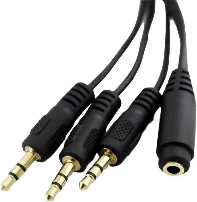 Alt view image 4 of 6 - 1Pcs 1x 3.5mm 1/8" 3 Pole Female to 3x Male Gold Plated Plug Stereo Headphone Splitter Audio Adapter Cable Black 1FT/30CM
