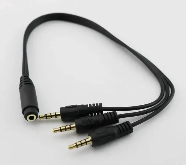 Main image of 1Pcs Gold Plated 3.5mm TRRS Stereo Female 4 Pole Jack to 3x 1/8" Male Plug Audio Headphone Adapter Splitter Cable 30cm/1ft