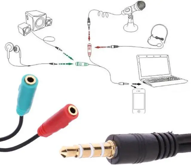 Alt view image 3 of 6 - 1Pcs 3.5mm Jack Splitter 2 in 1 4 Pole Male Audio Cable Adapter Earphone Headset to 2 Female Headphone Mic For PC Notebook Laptop