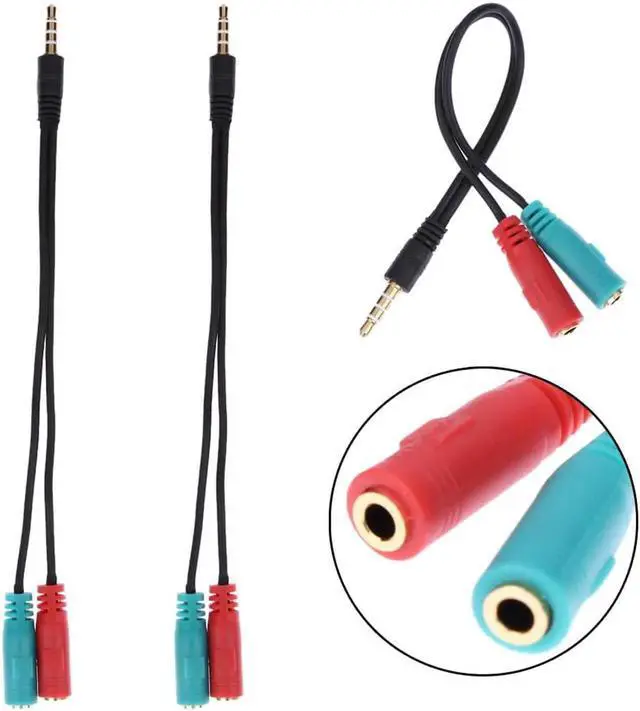 Alt view image 2 of 6 - 1Pcs 3.5mm Jack Splitter 2 in 1 4 Pole Male Audio Cable Adapter Earphone Headset to 2 Female Headphone Mic For PC Notebook Laptop