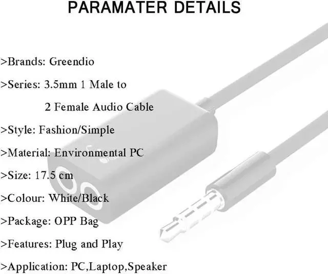 Alt view image 3 of 6 - 1Pcs Greendio 3.5mm Y Headphones Splitter Cable 1 Male to 2 Female U Audio Plug Aux Jack Earphones Adapter for Android Xiaomi Huawei