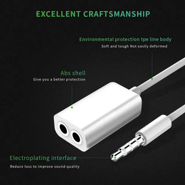 Alt view image 5 of 6 - 1Pcs Greendio 3.5mm Y Headphones Splitter Cable 1 Male to 2 Female U Audio Plug Aux Jack Earphones Adapter for Android Xiaomi Huawei