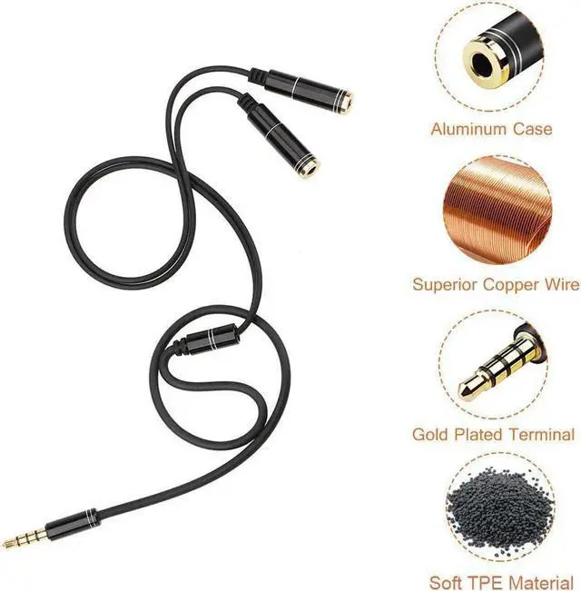 Alt view image 6 of 6 - 1Pcs HBUDS Headphone Splitter Audio Cable 3.5mm Male to 2 Female Jack Headset Adapter 4 Pole Aux Cable with Two Headphone plugs