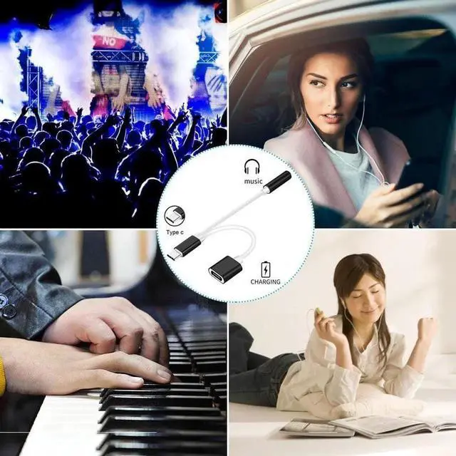 Alt view image 4 of 6 - 1Pcs For Samsung S8 2 in 1 USB Type C To 3.5mm Jack AUX Audio Splitter Converter Adapter Charge Cable