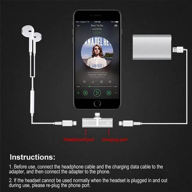 Alt view image 6 of 6 - 1Pcs 2 In 1 Dual Ports Headphone Adapter Phone Case Charger Audio Splitter 8Pin 1 To 2 Audio/Charging for Iphone X XR XS Max 7 8 Plus