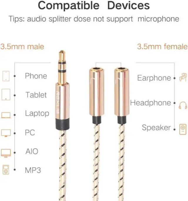 Alt view image 4 of 6 - 1Pcs Headphone Splitter Audio 3.5mm Male to 2 Female Jacks 3.5mm Splitter Adapter for IPhone Samsung MP3