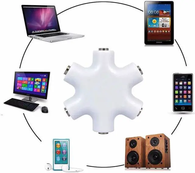 Alt view image 2 of 6 - 1Pcs 3.5mm Jack 6 Way Multi Port Hub Aux Headphone Splitter Useful Audio Cable Adapter Converter Earphone Accessory