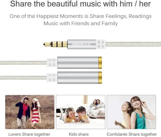 Alt view image 2 of 6 - 1Pcs Couple Sharing Music Headphone Splitter Aux Cable Male to Female 1 to 2 Jack 3.5mm TPE Adapter for iPhone Samsung Tablet