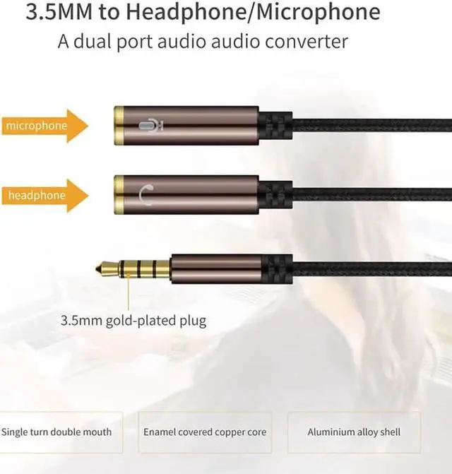 Alt view image 6 of 6 - 1Pcs Ouhaobin Headset Adapter Y Splitter 3.5mm Jack Cable With Separate Mic+Audio Headphone Connector Mutual Convertors