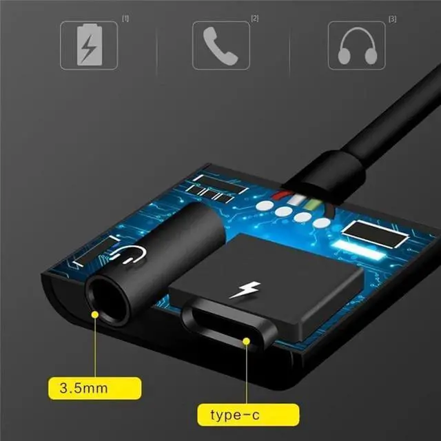 Alt view image 2 of 6 - 1Pcs 2 In 1 Type C To 3.5 Mm Audio Headphone Jack Charging Adapter Converter for Huawei P20 Pro Mate 10 Lite Type C Splitter Cable