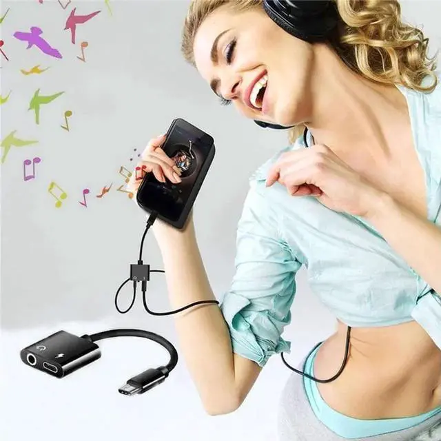 Alt view image 6 of 6 - 1Pcs 2 In 1 Type C To 3.5 Mm Audio Headphone Jack Charging Adapter Converter for Huawei P20 Pro Mate 10 Lite Type C Splitter Cable