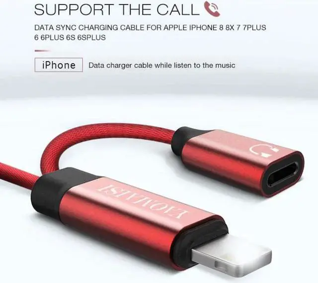 Alt view image 5 of 6 - 1Pcs 3 in 1 Charging Audio Cable For iPhone X 2.4A USB Cable Earphone Adapter Splitter For iPhone 7 8 Plus 1M Cord