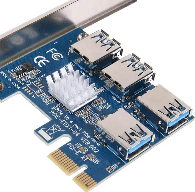 Alt view image 6 of 7 - 1 to 4 PCI Express 16X Slots Riser Card PCI-E 1X to External 4 PCI-E Slot Adapter PCIe Multiplier Card USB 3.0 Mining Special Riser Card for Bitcoin Miner