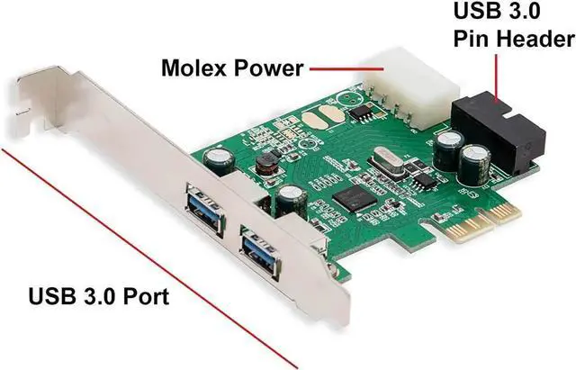 Alt view image 3 of 7 - 2 External USB 3.0 Port and 19 Pin Internal Header PCIe 2.0 x1 4 Port USB 3.0 PCI-Express x1 Renesas D720201 Chipset Molex Power Input