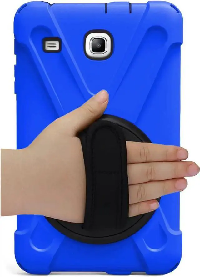 Alt view image 7 of 7 - Galaxy Tab E 8.0 case by Heavy Duty Shield Case Cover with Tempered Glass Screen Protector and Hand Strap for Galaxy Tab E 8.0 SM-T377 (Blue)