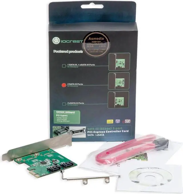 Alt view image 5 of 7 - I/O CREST 2 Port SATA III PCI-e 2.0 x1 Controller Card Asmedia ASM1061 Non-Raid with Low Profile Bracket SY-PEX40039