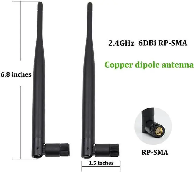 Alt view image 2 of 7 - 2 x 6dBi 2.4GHz 5GHz Dual Band WiFi RP-SMA Male Antenna+2 x 35CM RP-SMA IPEX MHF4 Pigtail Cable for M.2 NGFF WiFi WLAN Card