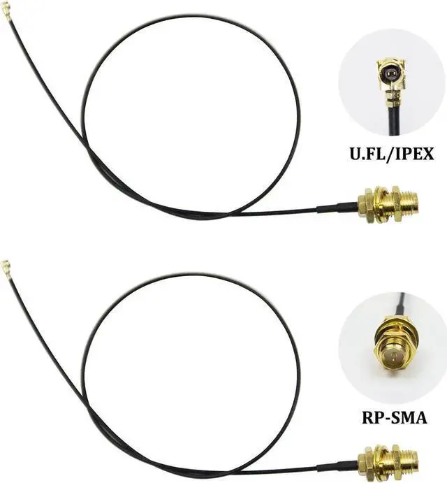 Alt view image 3 of 7 - 2 x 6dBi 2.4GHz 5GHz Dual Band WiFi RP-SMA Male Antenna+2 x 35CM RP-SMA IPEX MHF4 Pigtail Cable for M.2 NGFF WiFi WLAN Card