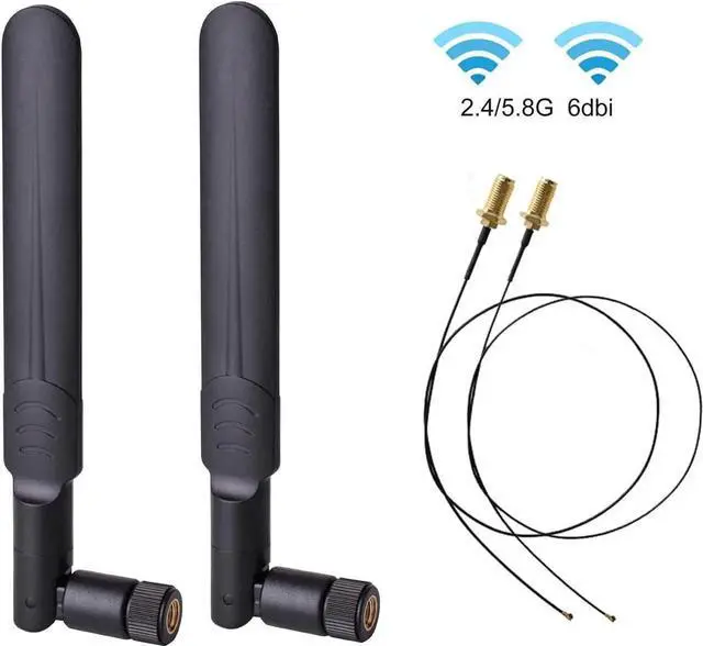 Alt view image 5 of 7 - 2 x 6dBi 2.4GHz 5GHz Dual Band WiFi RP-SMA Male Antenna+2 x 35CM RP-SMA IPEX MHF4 Pigtail Cable for M.2 NGFF WiFi WLAN Card