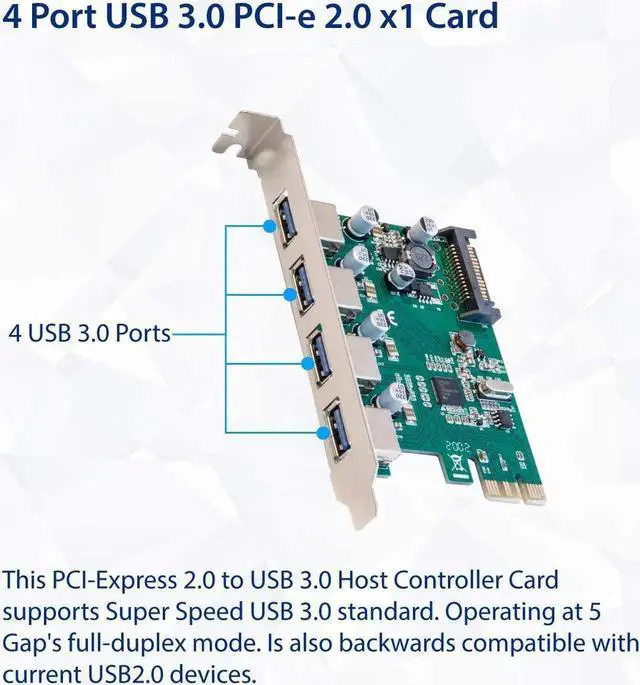 Alt view image 7 of 7 - SD-PEX20159 PCI Express Card x1 with USB 3.0 Type A 4 Ports Super Speed and 15-Pin Power Connector Renesas Chipset